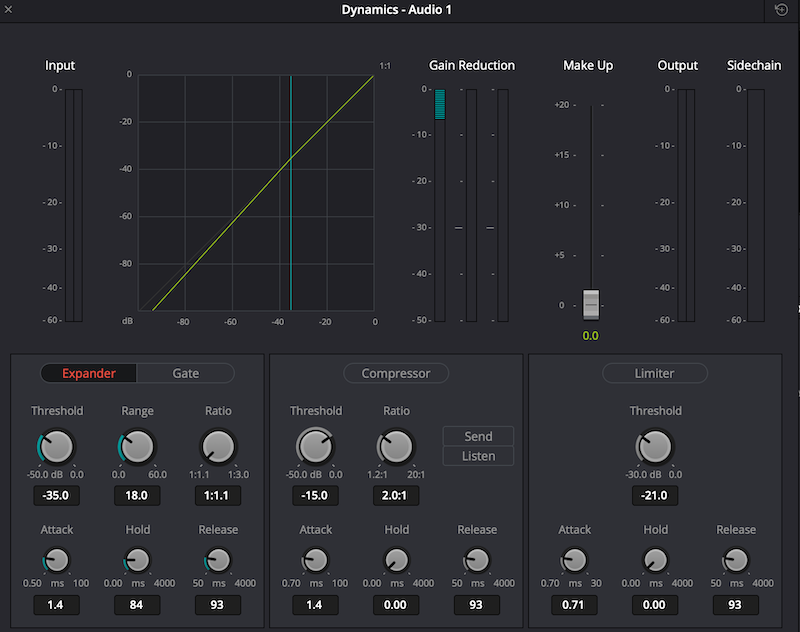 DaVinci Resolve Dynamics panel