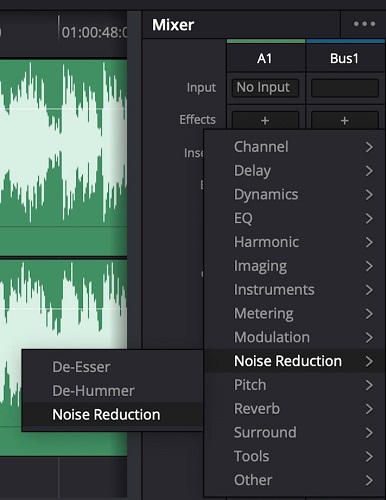 Davinci Resolve Mixer panel