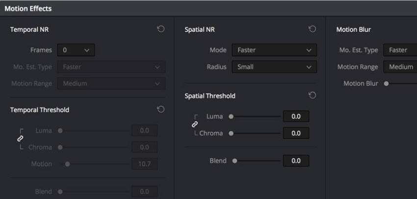 NR settings in DaVinci Resolve