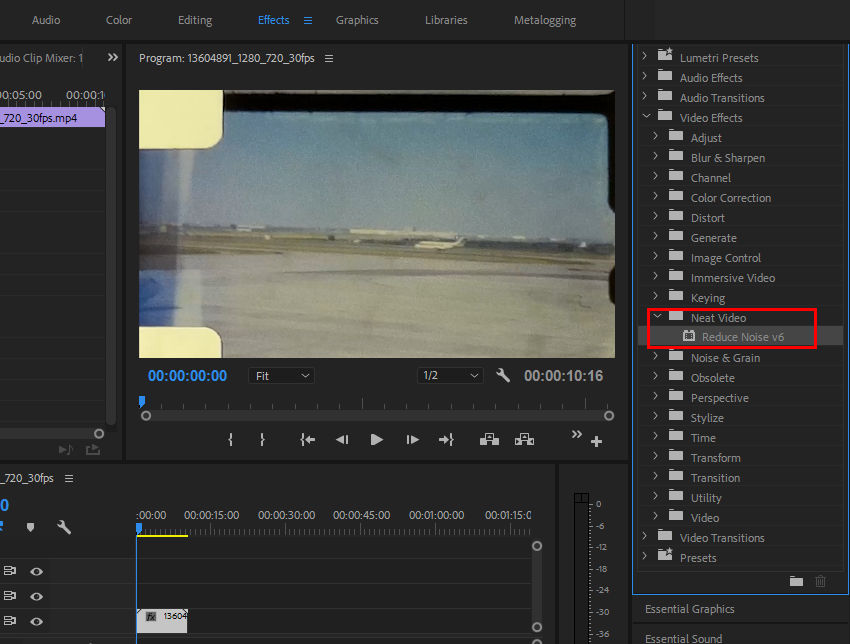 Find Reduce Noise effect