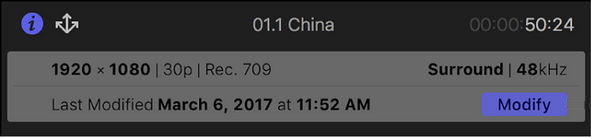 Click to modify project settings