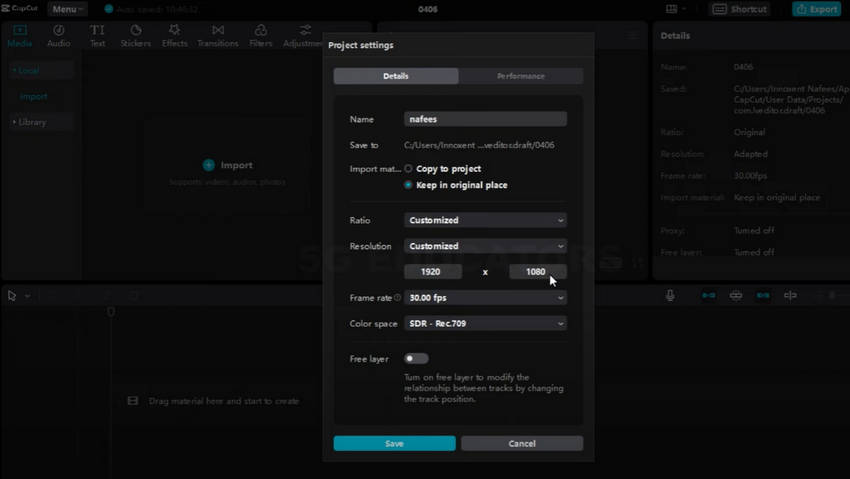 Set the Project Resolution to 1080p or 4K