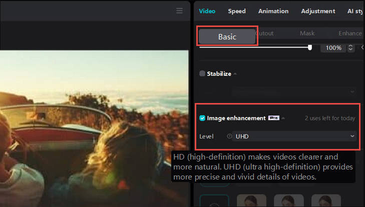 Image enhancemnet to upscale video