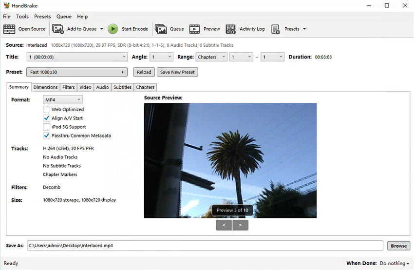 deinterlace option in Handbrake