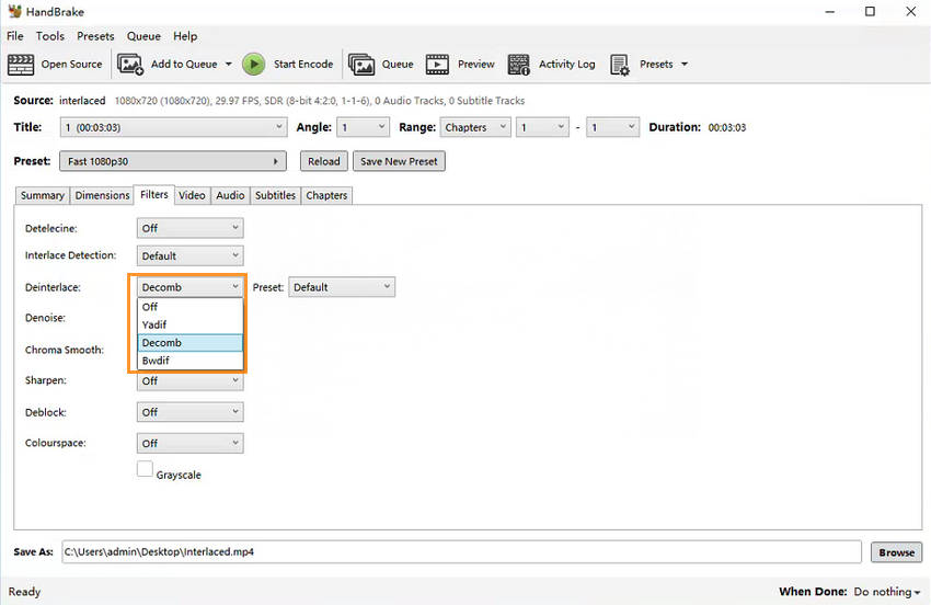 How to deinterlace video in Handbrake