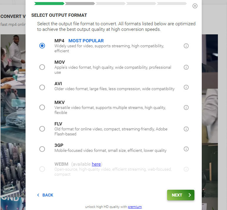 Select output format