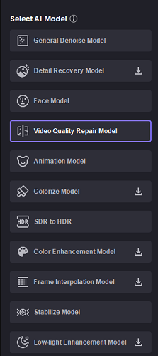 HitPaw Video Enhancer models