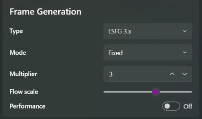 Frame generation settings