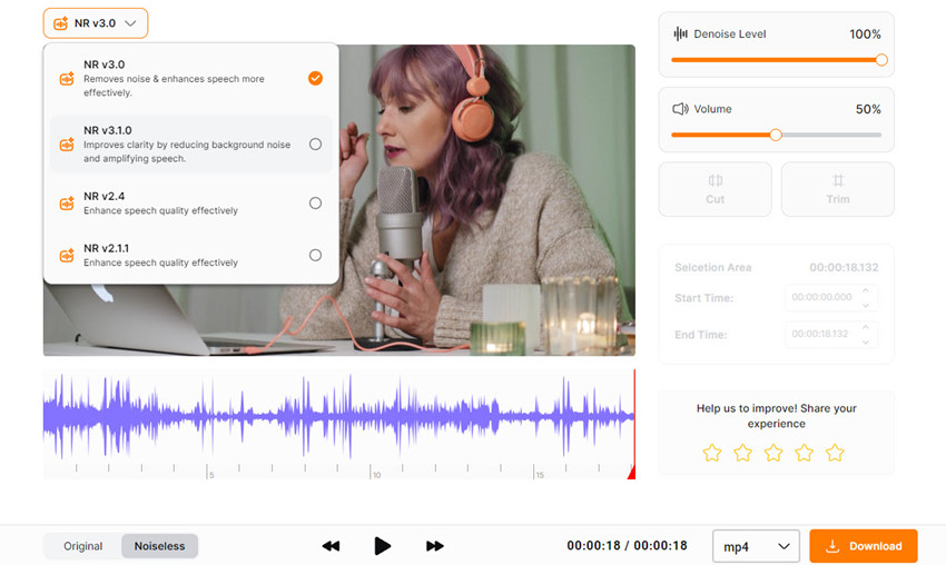 Reduce background white noise from audio online