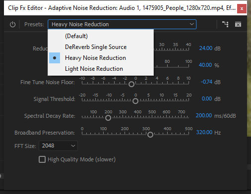 Reduce background noise with Premiere Pro Adaptive Noise Reduction Effect