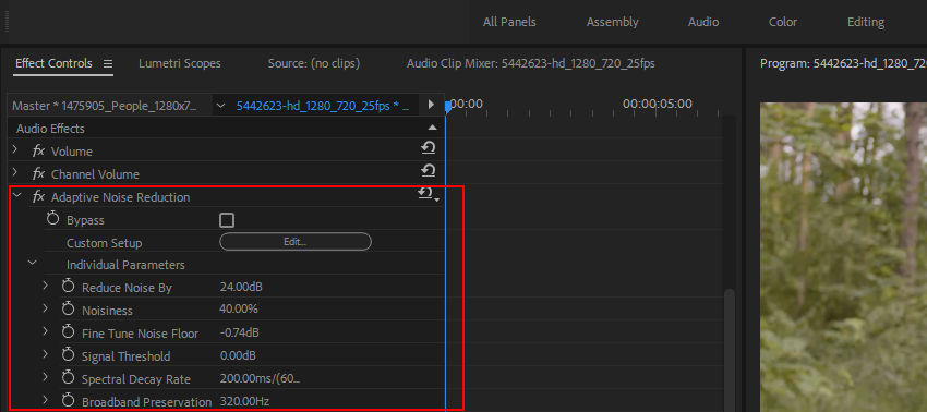 Reduce background noise with Premiere Pro Adaptive Noise Reduction Effect