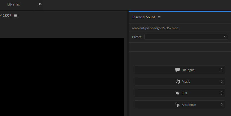 Premiere Pro Essential Sound panel