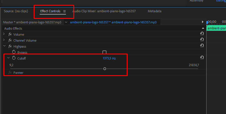 Premiere Pro HighPass fliter - adjusting