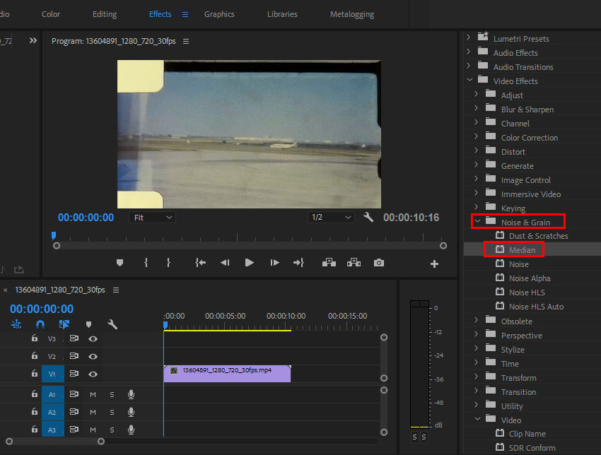 Denoise video with Premiere Pro's Median effect