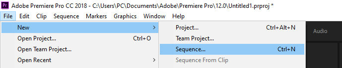 Create new sequence in Premiere Pro