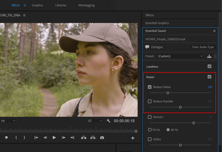 Reduce background noise with Premiere Pro Essential Sound