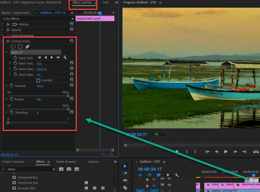 Set Unsharp Mask Parameters in Premiere Pro
