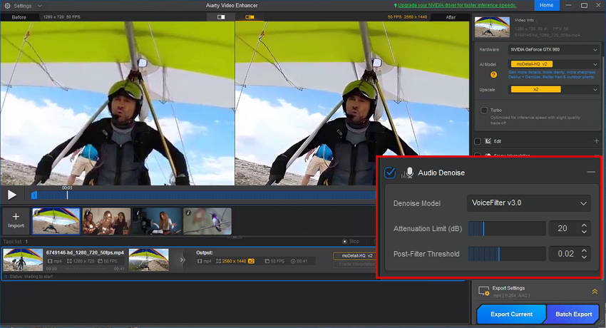remove wind noise from video with AI