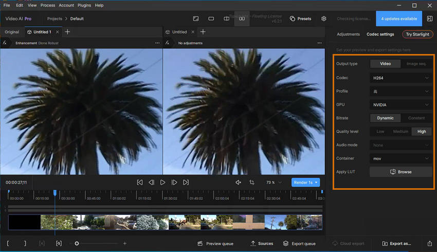 choose video codec settings