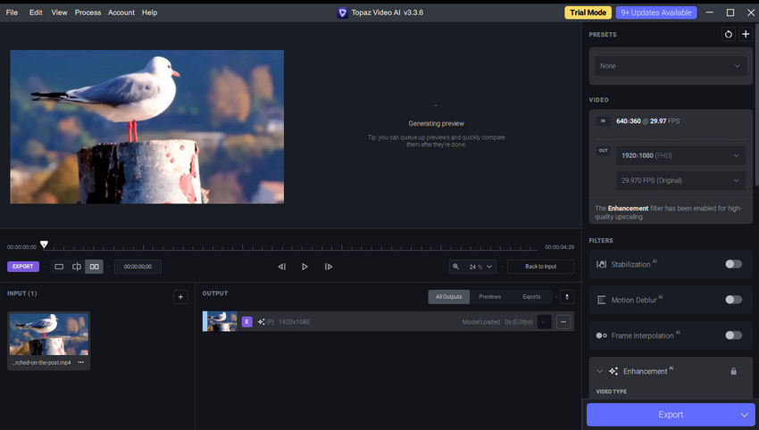 Generating preview for upscaled video