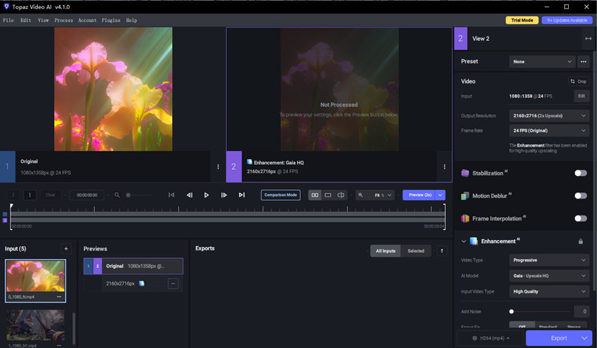 Topaz video enhance interface