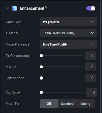 Topaz video enhancement settings