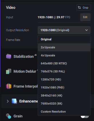 topaz video upscale settings