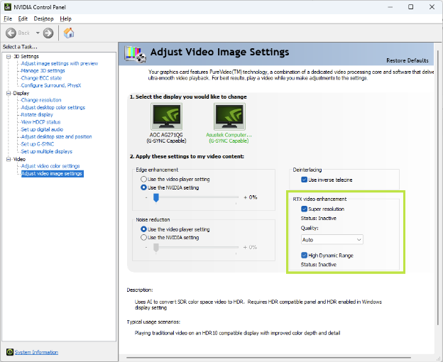 Turn on RTX Super Resolution and HDR