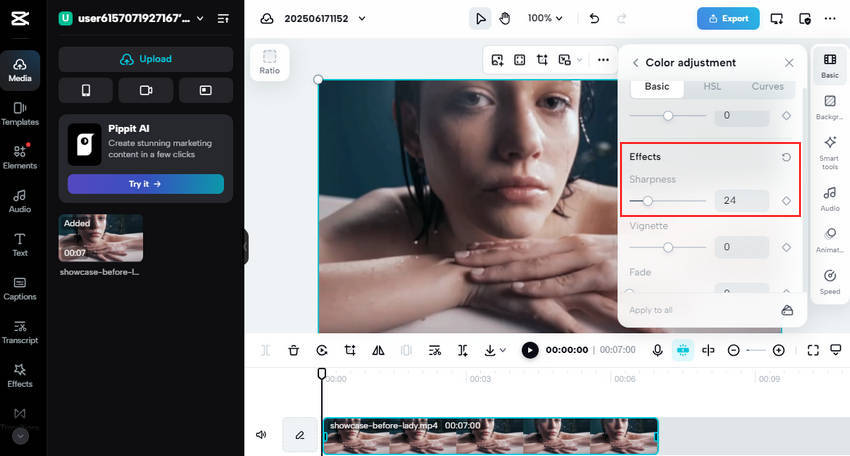 Sharpen videos in Capcut