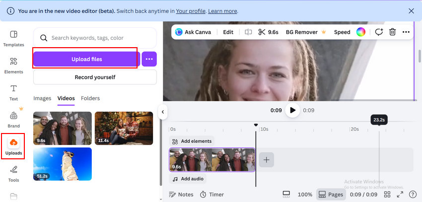 Upload video to Canva