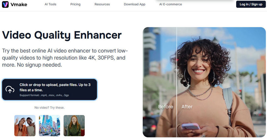 Upload video to Vmake Video Enhancer