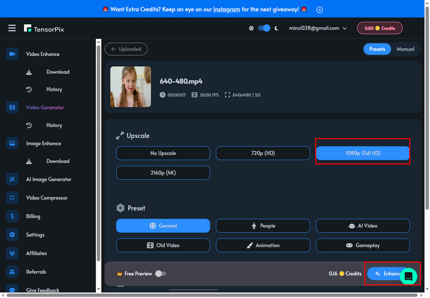 Upscale 480p to 1080p for free online