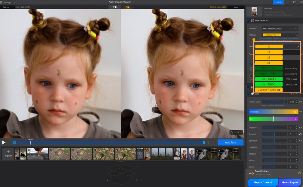 Upscale Video in Aiarty - UI