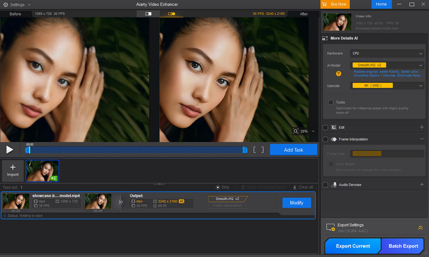 Upscale video with After Effects alternative - Aiarty Video Enhancer