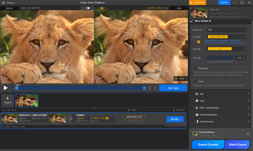 Upscale/enhance video with Aiarty Video Enhancer