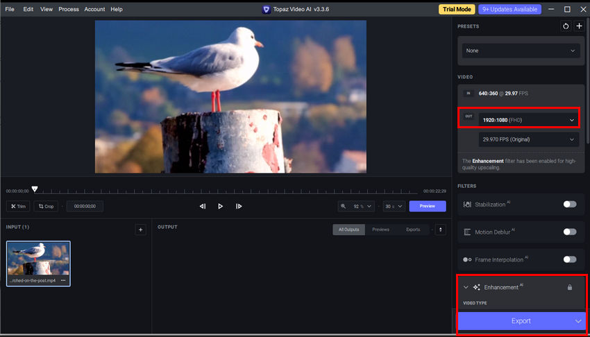 Upscale video with Topaz