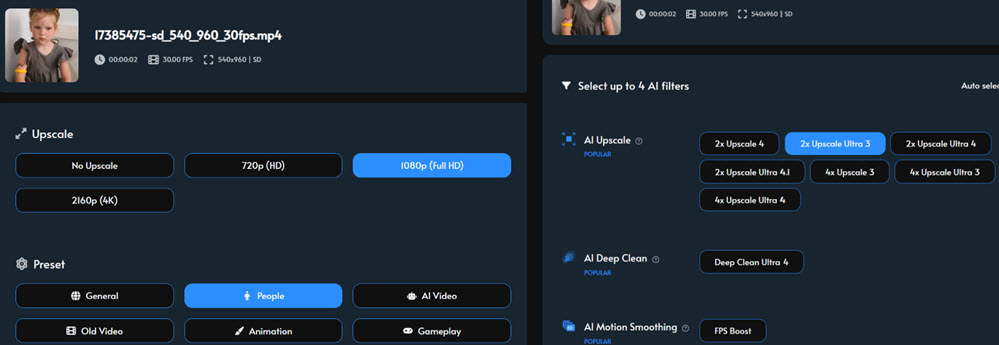 Tensorpix AI Video Upscaler Settings