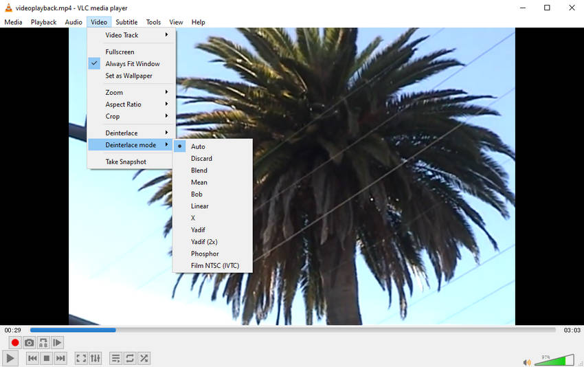 Choose deinterlace mode in VLC
