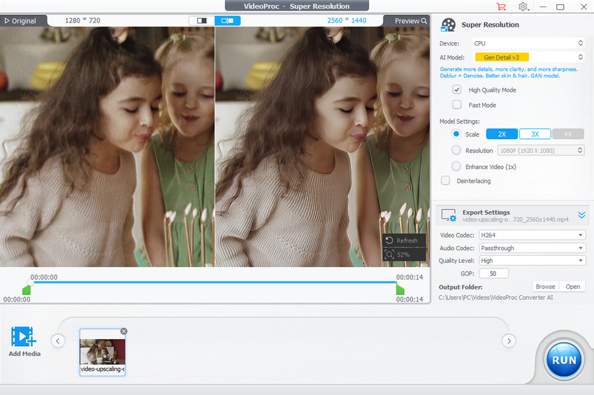 Enhance video with VideoProc Converter AI