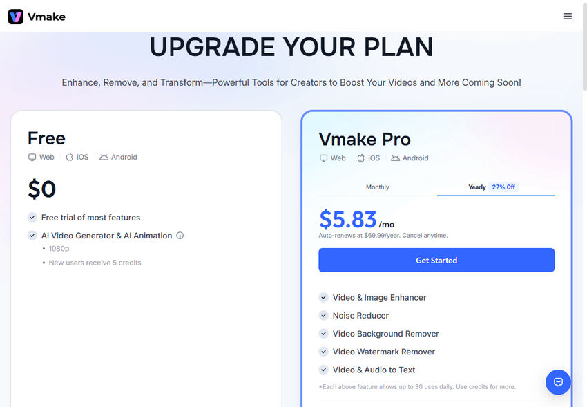 Vmake Video Enhancer pricing
