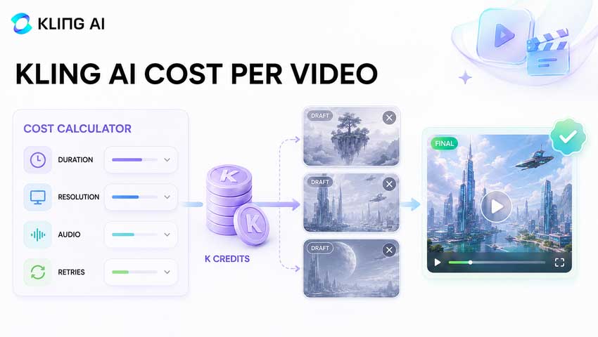 Kling AI cost per video based on duration, resolution, audio, and retries