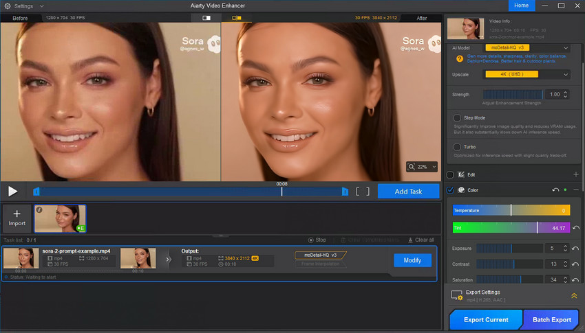 Upscale Sora video to 4K using Aiarty Video Enhancer