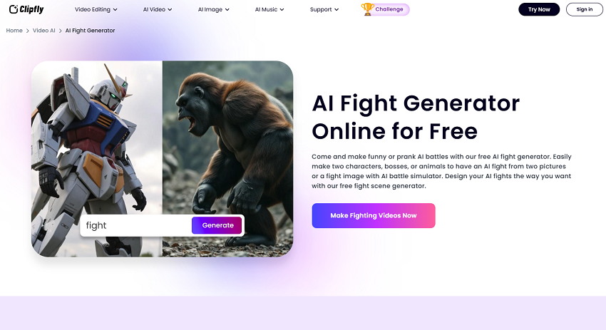Clipfly AI Fight Generator