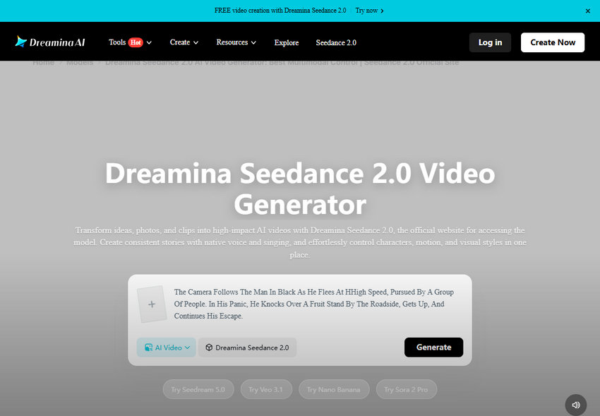 Access Seedance 2.0 for free via Dreamina AI