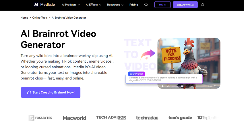 Media.io's AI Brainrot Video Generator