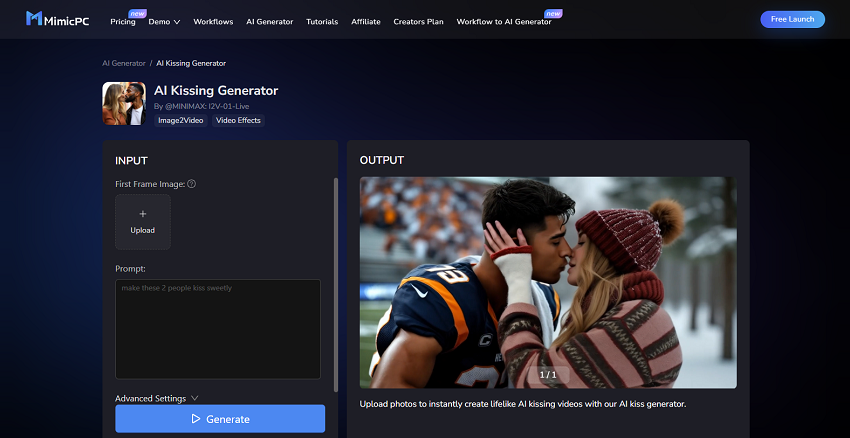 MimicPC AI Kissing Generator