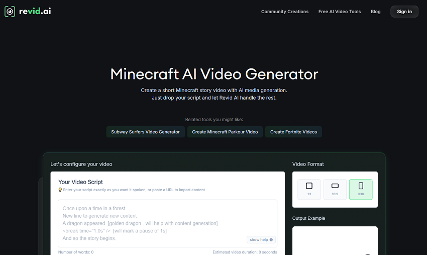 Revid.ai Minecraft AI Video Generator
