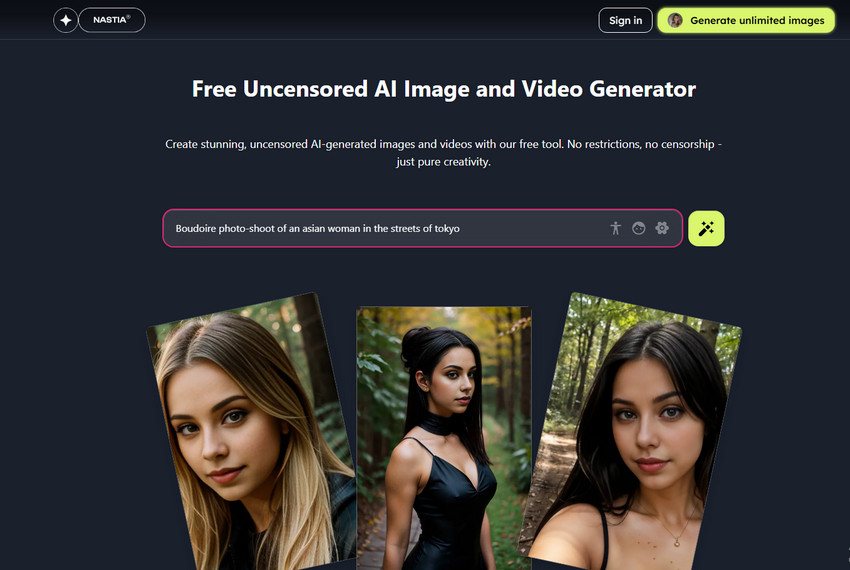 Nastia AI uncensored AI video generator