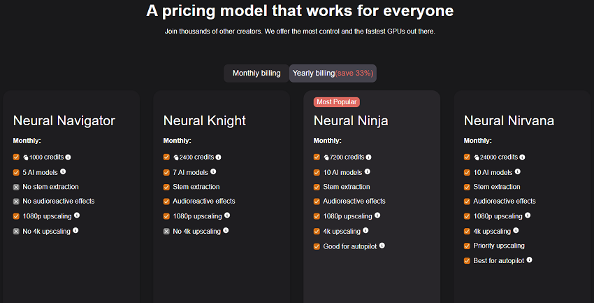 NeuralFrames Pricing