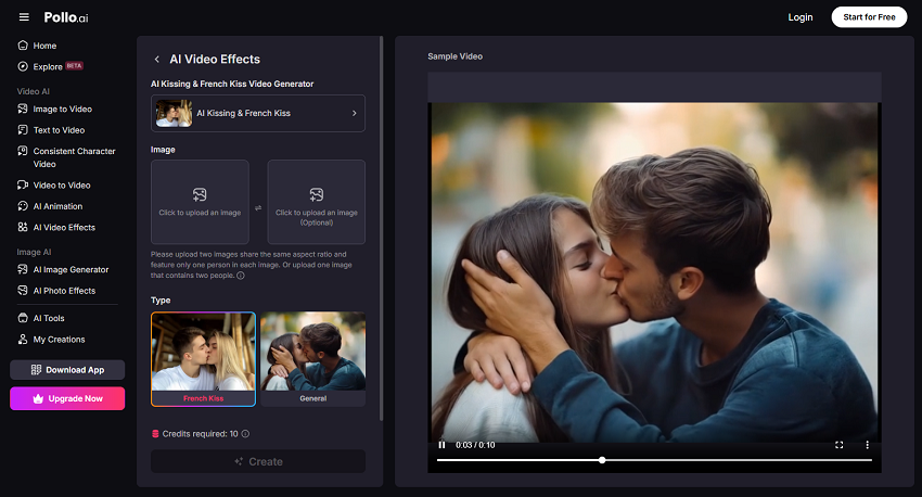 Pollo AI Kissing Video Generator